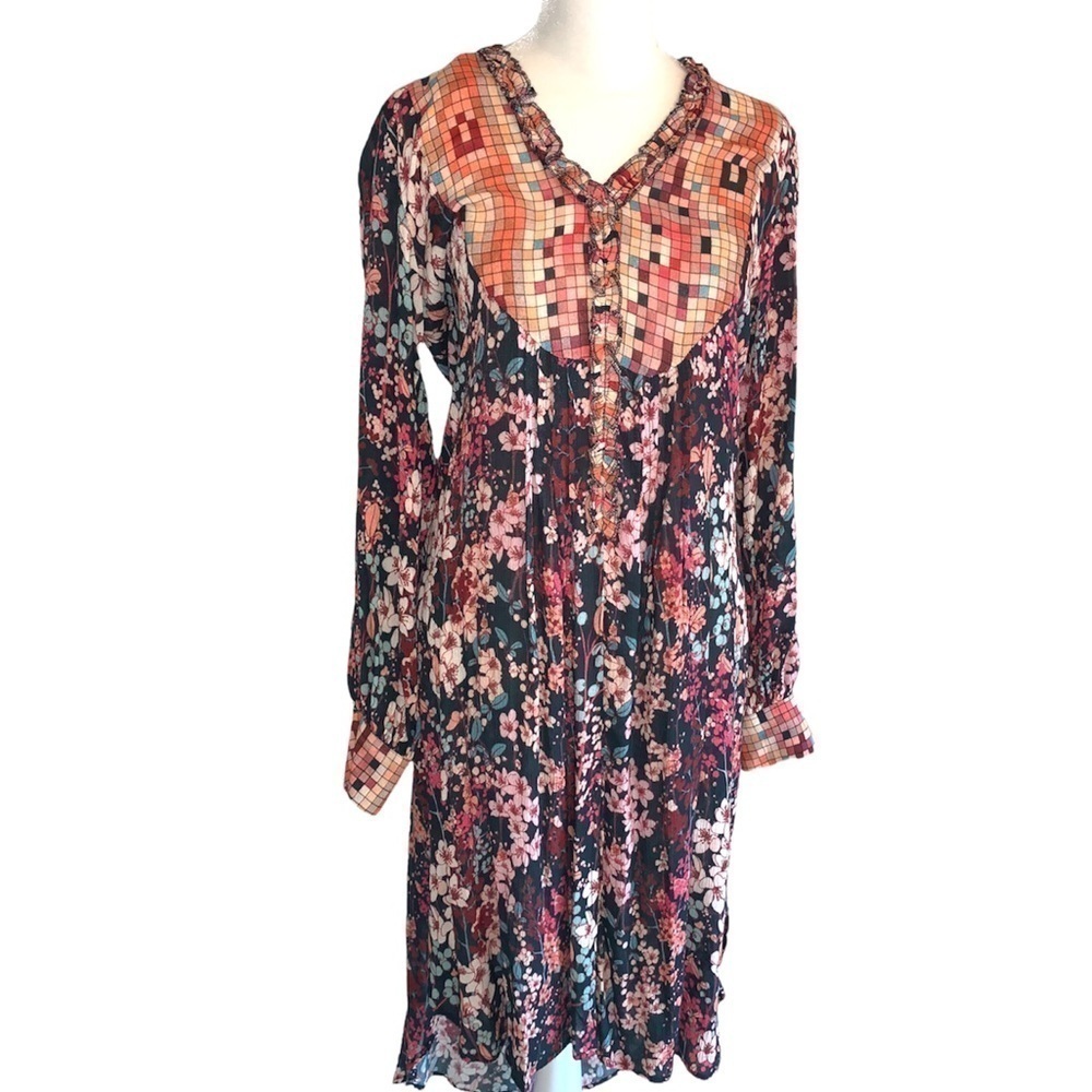 Anthropologie Blank London Split Hem Multi Colored Floral Hi Low Midi Dress